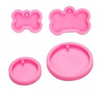 Mobestech 4pcs Bone Shaped Silicone Mold Set for Dog Tag Casting, Cupcake and Cake Topper Baking, Food-grade Flexible Mousse and Fondant Moulds for Home Kitchen Use