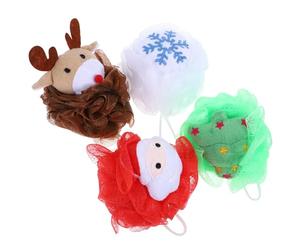 Mobestech 4pcs Christmas Exfoliating Shower Pouf Set Synthetic Mesh Bath Loofahs with Easy-Drain Design for Body Scrubbing