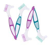 Mobestech 4pcs Double Sided Toothbrush Teeth Cleaning Brush Denture Cleaning Easy to Use Pp Nylon Material for Denture Wearers Effective Removal of Tartar and Gums Care