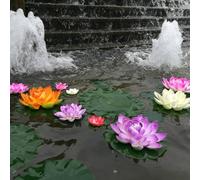 Mobestech 4pcs Floating Water Lily Ornaments Artificial Lotus Flowers for Garden Patio Aquarium Decoration in White Light Pink Yellow Purple