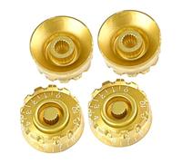 Mobestech 4pcs Guitar Volume Plastic Knobs Set, Yellow Gear Style with White Letters, Replacement Potentiometer Caps for Electric Guitar and Bass Controls