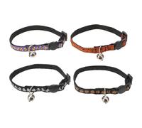 Mobestech 4pcs Halloween Pet Collars Set for Cats and Puppies - Cat Collar with Bell, Pumpkin Spiderweb Bone Candy Design, Adjustable Nylon Neck Straps for Festive Pet Accessories