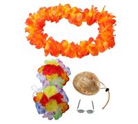 Mobestech 4Pcs Hawaiian Luau Goose Costume Set Floral Wreath Straw Hat Sunglasses for Summer Parties Beach Vacations Outdoor Gatherings Tropical Decoration Outfit