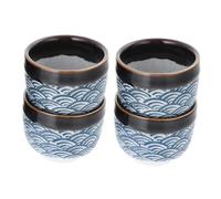 Mobestech 4Pcs Japanese Ceramic Sake Cup Traditional Blue White Glazed Saki Cups for Home Bar Sushi Restaurant Serving Hot Cold Drinks