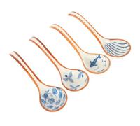 Mobestech 4Pcs Japanese Ceramic Soup Spoons Handle Multi Use for Restaurants Home Dining Serving Ramen Wonton Pho Noodles Stews Porcelain Kitchen Utensil