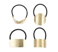 Mobestech 4pcs Metal Hair Holders Elastic Ponytail for Women High Elasticity Hair Rings with Stylish Gold Cross Half Round Rectangle Designs for Sports Parties Daily Use