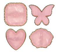 Mobestech 4pcs Pink Shell-effect Nail Art Mixing Rings Set Manicure Nail Polish Palette Holders with Square Heart Butterfly Oval Shapes and DIY Manicure