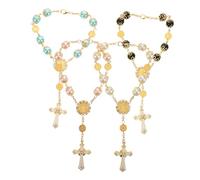 Mobestech 4pcs Prayer Beads Bracelet Handmade Catholic Rosary with Cross Pendant Elegant Religious Jewelry for Yoga Weddings Baptism and Party Favors
