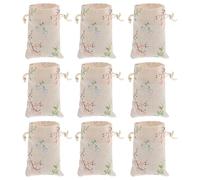 Mobestech 50pcs Burlap Sachet Bag Drawstring Bags Lightweight Reusable Flower Printed Pattern Birthday Wrapping Pouches with Cotton Linen Material for Jewelry and Fresh Rose Petals