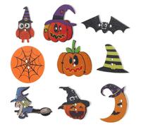 Mobestech 50pcs Halloween Decorative Wooden Buttons DIY Craft Wooden Chip Sewing Buttons Mixed Designs for Halloween Home Decorations and Sewing Projects Random Style