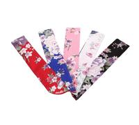 Mobestech 5pcs Japanese Style Hand Fan Storage Bags Portable Folding Fan Covers with Floral Pattern for Wedding Jewelry and Travel Organizer in Pink Blue Red Black White