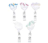 Mobestech 5pcs Mythical Horse Telescopic Keyring Retractable Badge Holder Set with Easy Pulling Buckle White Base Suitable for Office and School Id Cards
