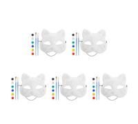 Mobestech 5sets DIY Blank Cat and Fox Face Masks Painting Kit Unfinished Hand-paintable Halloween Masquerade Masks with Colors Paints Brushes and String for Custom Artistic Decoration