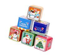 Mobestech 6Pcs Christmas Tinplate Biscuit Storage Boxes Square Candy Jars Metal Cookie Containers for Xmas Party Favor and Baking Packaging Random Style