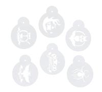 Mobestech 6pcs Coffee and Decorating Stencils Coffee Art Stencils Plastic White Patterns Halloween Cappuccino