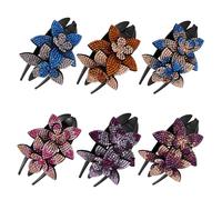 Mobestech 6pcs Rhinestone Flower Three-tooth Duckbill Hair Claw Clips for Women Large Mixed Colors Non-breakable Design Elegant Hair Decoration for Weddings Parties Banquets Daily Use