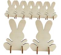 Mobestech 8pcs Easter Bunny Wooden Cutouts DIY Craft Slices Smooth Surface Bunny Shape Wood Slices for Indoor Spring Decorations Painting Activity