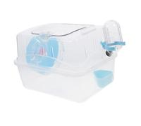 Mobestech Acrylic Hamster Cage and Small Pet Carrying Cage with Blue Base for Travel and Indoor Use, Portable Guinea Pig Case and Hamster Sleeping Box