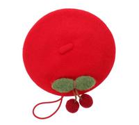 Mobestech Adorable Cherry Fleece Beret Hat for Cats and Dogs Soft Breathable Wool Cap for Small Puppies and Kittens Gentle Fit Pet Headwear Easy to Wash Costume Accessory for Sensitive Skin