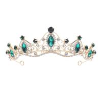 Mobestech Baroque Green Rhinestone Bridal Headband Tiara for Wedding and Birthday Party, Gold Base Hair Accessory for Brides and