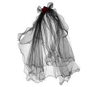 Mobestech Black Bridal Veil Headpiece Red Rose Gothic Dead Bride Veil Hair Accessory for Halloween Costume Party Masquerade Wedding Dress Up