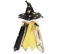 Mobestech Black Golden Star Cat Wizard Costume with Adjustable Witch Hat and Soft Halloween Pet Cloak Easy Off Cosplay Outfit for Dogs and Cats for Halloween Parties and Festive Events