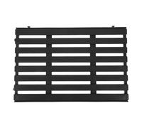 Mobestech Black PP Food Display Pallet with Legs for Freezer Cases | Wood grain finish, subtly raised edges, textured surface, keeps meat and vegetables steady in refrigerated cabinets