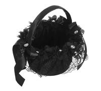 Mobestech Black Rhinestone Flower Girl Basket Bowknot for Wedding Ceremony Small Elegant Wedding Flower Basket for Petal Collection and Confetti Holder, Romantic Banquet Decoration