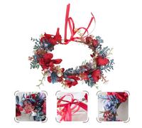 Mobestech Bridal Flower Head Wreath Red Floral Hairband Simulated Flower Crown for Wedding Bride and Bridesmaid Rustic Boho Style Hair Accessory for Ceremony and Photo Shoot