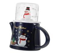 Mobestech Ceramic Tea Kettle Set Christmas Snowman Design Portable Teapot and Cup Household Tea Drinking Supply Blue Holiday Teaware