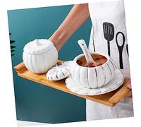 Mobestech Creative Ceramic Pumpkin Soup Bowl with Lid Unique White Porcelain Dish for Soup Rice Egg Custard and Sauces Eco Friendly Kitchen Serveware for Home Use