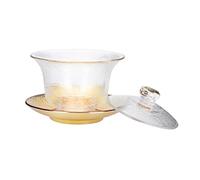 Mobestech Crystal Glass Traditional Chinese Tureen Teacup with Gold Trim Thickened Heat Resistant Tea Making Cup for Home Office and Gift Oriental Charm Teaware Decor