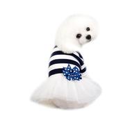 Mobestech Dark Blue Pet Tulle Skirt with Bow Cute Dog Costume Dress Stripe Pattern Lightweight Comfortable Apparel for Dogs S