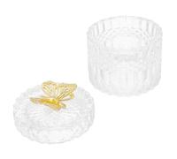 Mobestech Delicate Glass Jewelry Jar with Embossed Surface Texture, Small Candy Storage Canister with Lid, for Jewelry Storage and Desktop Decoration in Simple Style