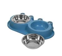 Mobestech Double Pet Feeder Bowl for Small Medium Cats Dogs Non-spill Stainless Steel Food Water Bowls with Moat Design Anti-slip Plastic Base Pet Feeding Container