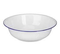Mobestech Enamel Mixing Bowl Vintage Farmhouse Deep Basin for Kitchen Use | Pure White Finish, Blue Rim Detail, Easy Rinse-out Surface, Vegetable Washing Bowl