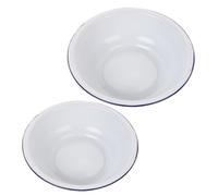 Mobestech Enamel Mixing Bowls Set 2Pcs Large Capacity White Vintage Bowl for Soup, Salad, Pasta, Fruit Easy to Clean