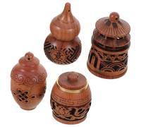 Mobestech Essential Oil Diffuser Pendants Aromatherapy Charms 4pcs Wooden with Intricately Hollow Carved Design, Portable Traditional Chinese Gourd Keychain Accessories for Car and Office