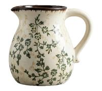 Mobestech Floral Ceramic Utensil Crock for Spoons and Kitchen Tools | Farmhouse countertop organiser, green flower motif with vintage brown edges, spacious storage, chip resistant and scratch