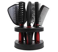 Mobestech Hairdressing Tool Set with Mirror Comb and Plastic Massage Hairbrush, Suitable for Home Use and Hairdressing Salons, Gentle on Scalp, Works on Wet or Dry Hair, Red Colour