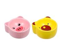 Mobestech Hamster Ceramic Bowl and Pet Food Container Set, 2pcs Small Ceramic Feeders with Anti-tip Design, Suitable for Hamsters and Small Animals Feeding Random Style