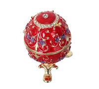 Mobestech Hand Painted Russian Enamel Egg Jewelry Box Vintage Metal Hinged Trinket Organizer for Tabletop Decor Collectible European Style Ring Holder Ornament in Red