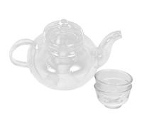 Mobestech Heat-Resistant Glass Tea Kettle Set 3pcs 250ml Handmade Lead-Free Borosilicate Teapot with Infuser 2 Magnolia Tea Cups