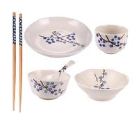 Mobestech Japanese Tableware 6pcs Ceramic Dinnerware Set Including Dish and Chopsticks for One Person Household Use