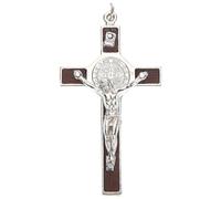 Mobestech Jesus Necklace for Men with Crucifix Pendant and Chain, Catholic Prayer Cross Jewelry, Saint Benedict Wooden Inlay Necklace for Religious Devotion