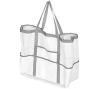 Mobestech Large White Mesh Beach Tote Bag for Women with Zipper Pocket and Handle Design Foldable and Portable for Vacations and Family Days
