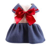 Mobestech Lovely Pet Dress with Blue Bowknot for Dogs Soft Comfortable Winter Costume for Outdoor Walks and Parties Pet Clothing Around