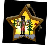 Mobestech Luminous Nutcracker Soldier Christmas Pendant with LED Light Wooden Star Hanging Decoration for Festive Xmas Tree Warm Holiday Party Ornament Friends and Family