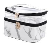Mobestech Marble PVC Transparent Travel Cosmetics Pouch with Handle Portable Toiletry Bag for Skincare and Makeup Storage Wear-Resistant Vanity Organizer for Women