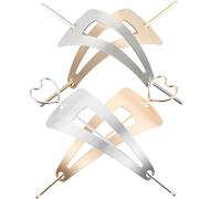Mobestech Metal Heart Hair Sticks 4pcs Set Gold and Silver Hollow Triangle Hair Pins with Brushed Metal and Heart Design for Daily and Bridal Use